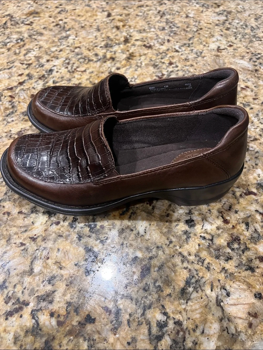 Clarks Women’s Dark Brown Croc-Embossed Slip-On Loafers